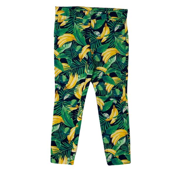 NWOT OLD NAVY Pants Women 4 Green-Yellow Lime Banana Leaf Print “Pixie Ankle” - Picture 2 of 13